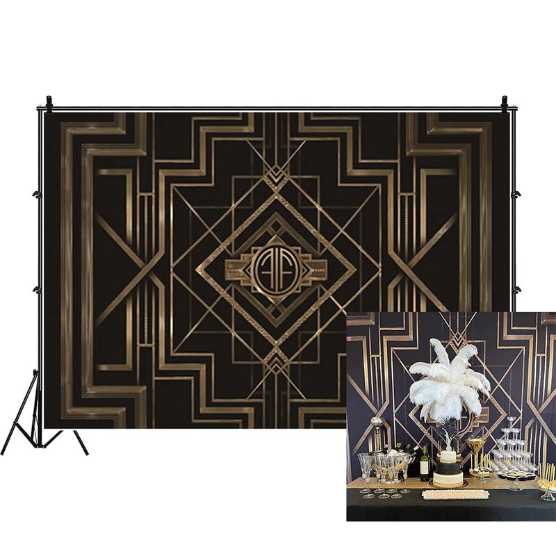 Leyiyi 5x3ft Great Black and Gold Birthday Photography Backdrop Adults Children Party Black and Gold Golden Banner Photo Studio Booth Background Newborn Baby Shower Decoration - Image 1